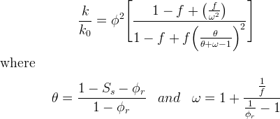 equation for permeability reduction due to salt